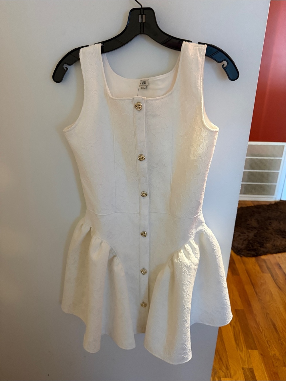 River Island White Textured Button-Front Peplum Dress